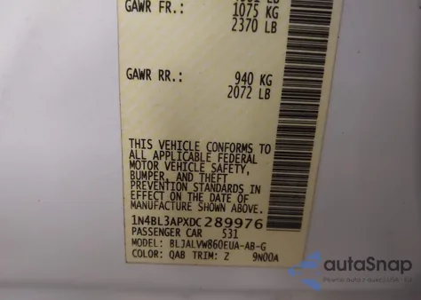 2013 Nissan Altima 3.5 Sl z USA, uszkodzony, nr VIN 1N4BL3APXDC289976